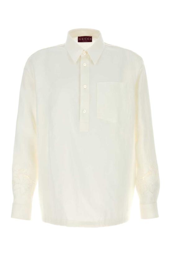 25FW 구찌 포켓 리넨 폴로 셔츠 833862Z7ARF 9011 WHITE