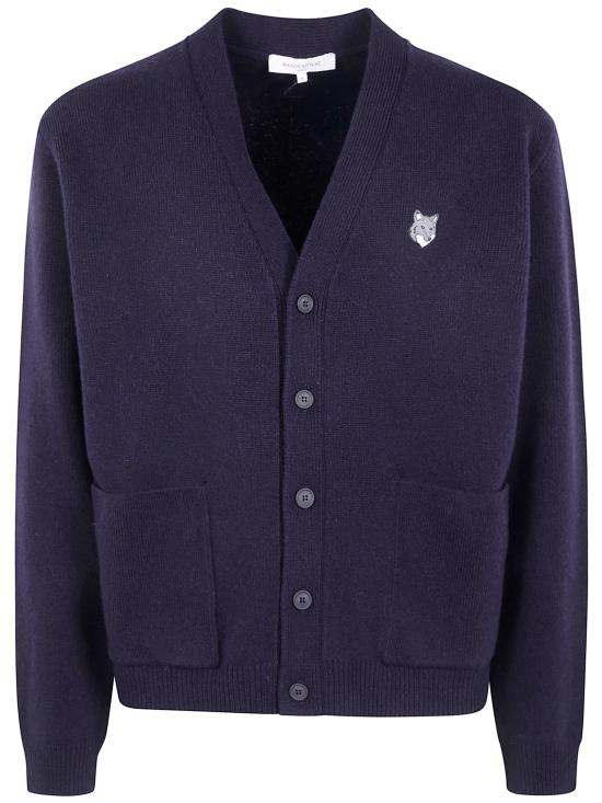 25FW 메종키츠네 폭스 헤드 밀라노 램스울 가디건 PM00510KT1180 0413 BLUE - MAISON KITSUNE