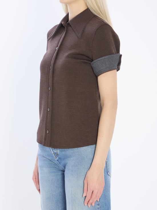 25FW 구찌 울 코튼 저지 셔츠 836442Z7AXV 2063 BROWN - GUCCI