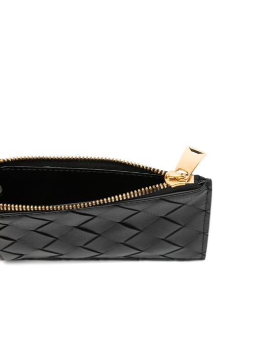 25FW 보테가베네타 인트레치아토 지퍼 카드 케이스 806032VCPP38425 BLACKGOLD - BOTTEGA VENETA