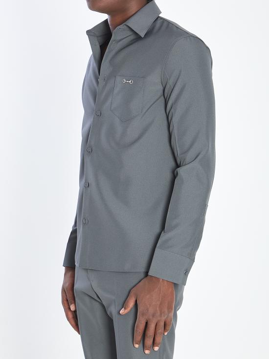 25FW 구찌 홀스빗 디테일 폴리에스터 트윌 셔츠 841624ZAFKB 1088 GREY - GUCCI