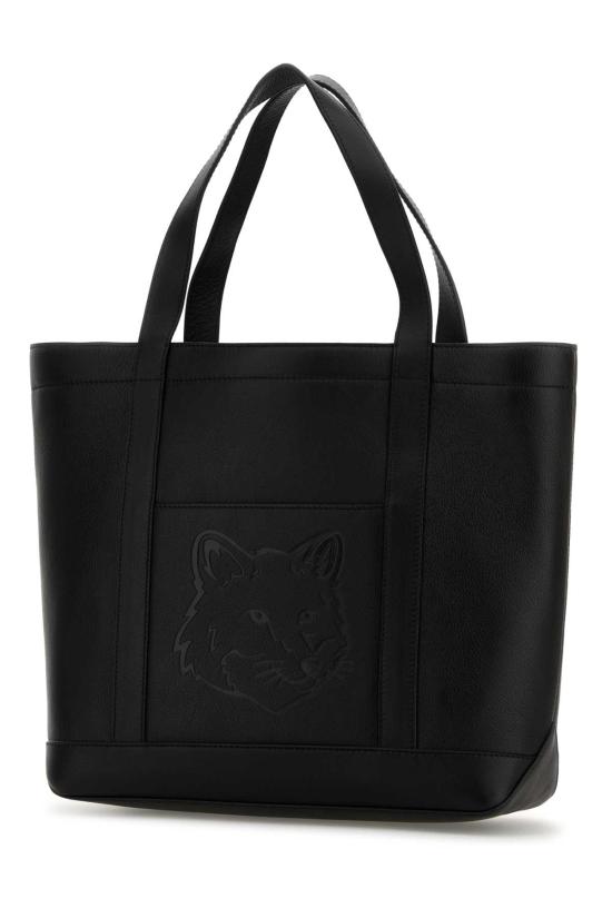 25SS 메종키츠네 폭스 헤드 레더 미디움 토트백 OW05110LC0045 P199 BLACK - MAISON KITSUNE