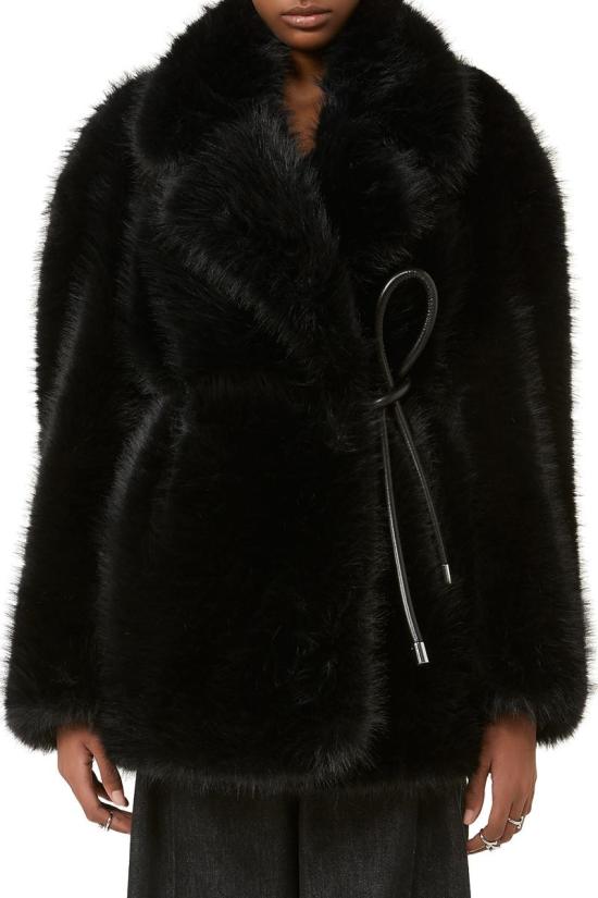 25FW 스포트막스 ROSARIA 로사리아 포 퍼 코트 Rosaria 로사리아 퍼 이펙트 벨티드 헤비 자켓 2522906012600001 Black - SPORTMAX