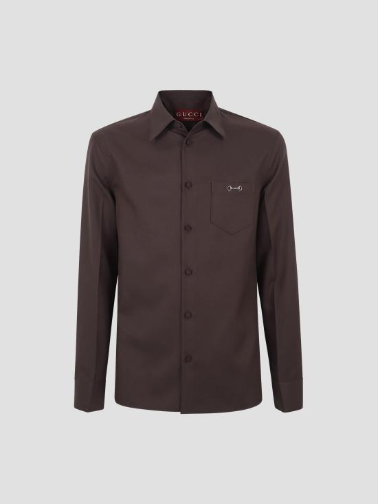 25FW 구찌 홀스빗 디테일 폴리에스터 트윌 셔츠 841624ZAT43 2518 BLACKISH BROWN