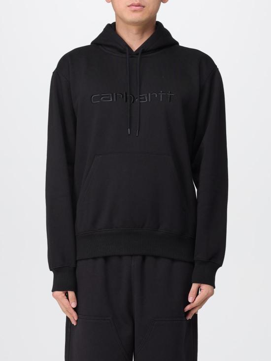 26FW 칼하트 WIP 로고 후드 티셔츠 I030547 00EXX BLACK DOM
