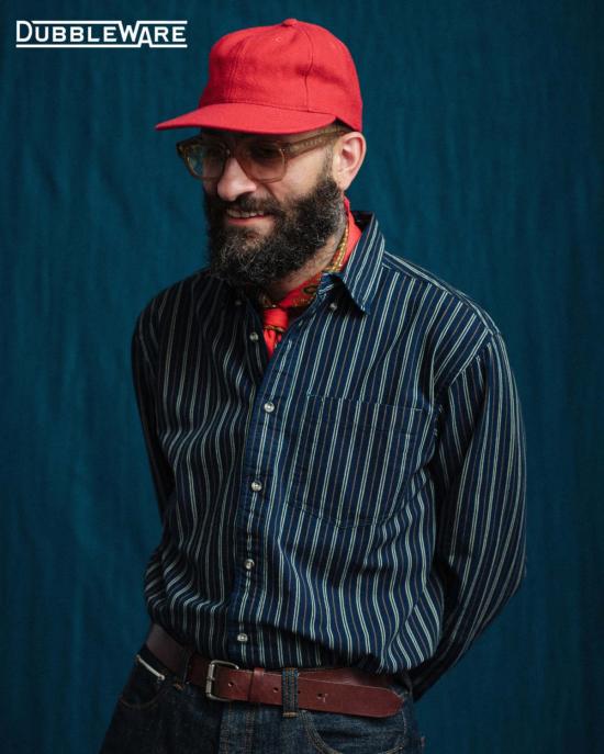  DUBBLEWARE 긴팔 셔츠 더블웨어 빈티지 B.D.  데님 스트라이프 인디고 - DUBBLEWARE