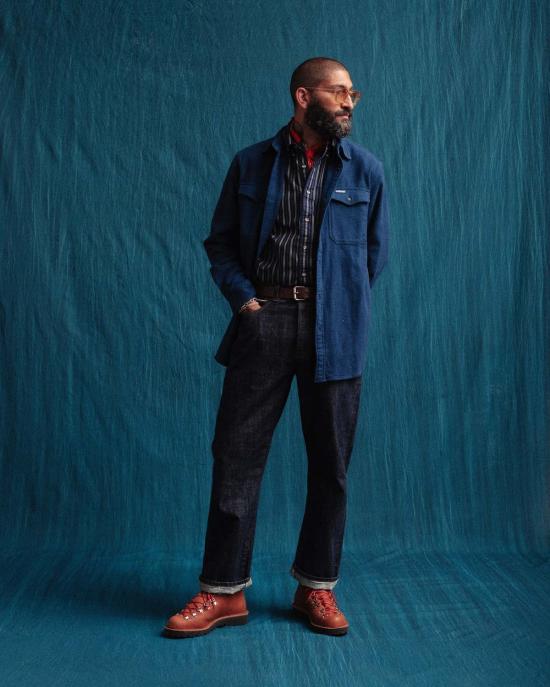  DUBBLEWARE 긴팔 셔츠 더블웨어 빈티지 B.D.  데님 스트라이프 인디고 - DUBBLEWARE