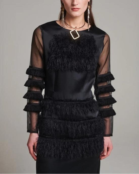  Frenken 롱 원피스 프렌켄 컴바인드 프린지 새틴 드레스 블랙 - OTHER BRANDS