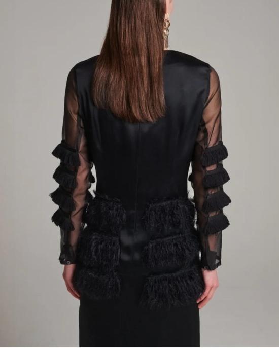  Frenken 롱 원피스 프렌켄 컴바인드 프린지 새틴 드레스 블랙 - OTHER BRANDS