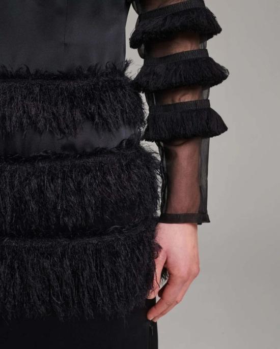  Frenken 롱 원피스 프렌켄 컴바인드 프린지 새틴 드레스 블랙 - OTHER BRANDS