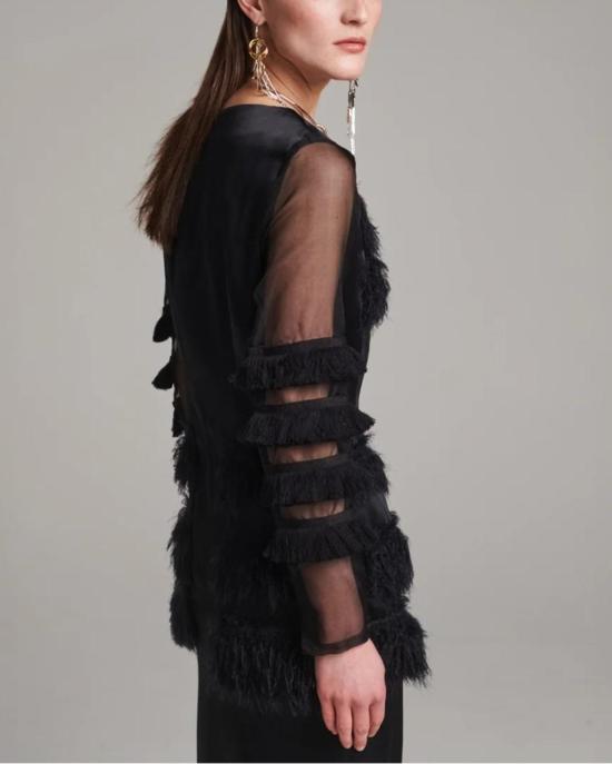  Frenken 롱 원피스 프렌켄 컴바인드 프린지 새틴 드레스 블랙 - OTHER BRANDS