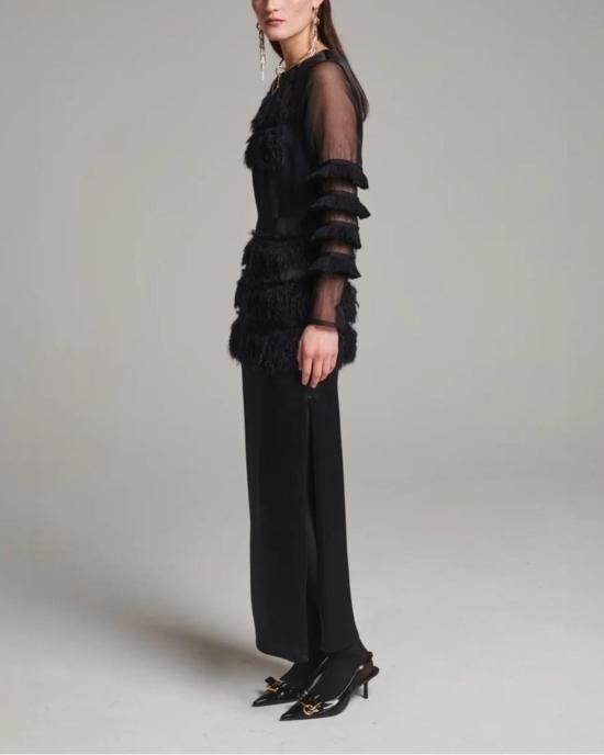  Frenken 롱 원피스 프렌켄 컴바인드 프린지 새틴 드레스 블랙 - OTHER BRANDS
