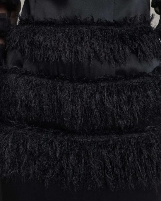  Frenken 롱 원피스 프렌켄 컴바인드 프린지 새틴 드레스 블랙 - OTHER BRANDS