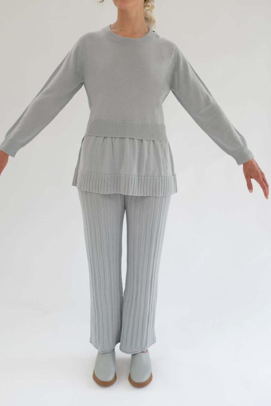  베클리나 스트레이트 팬츠 메리노 플리츠 팬츠 그레이 - BEKLINA