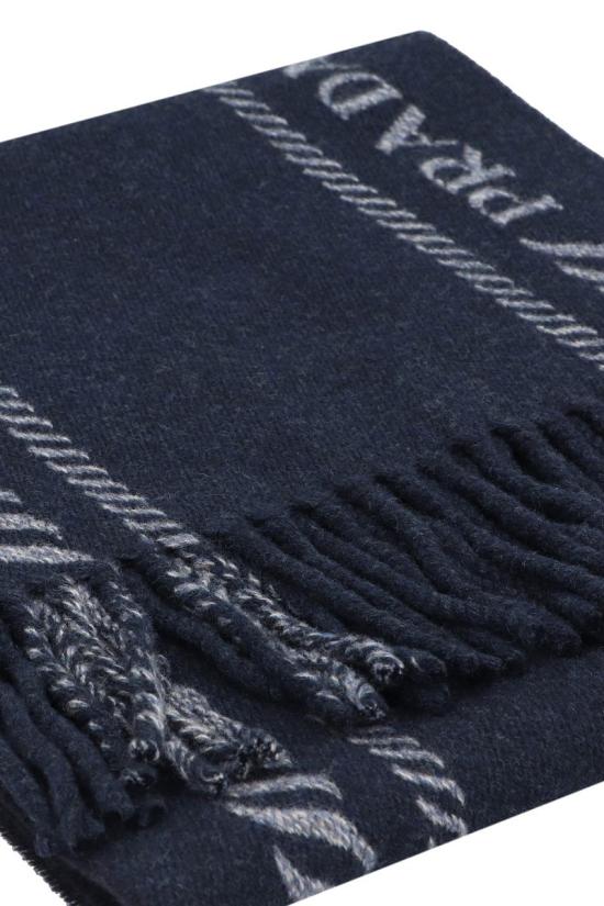 25FW 프라다 로고 자카드 울 캐시미어 스카프 2FS1142HJ5 F0008 BLUE - PRADA