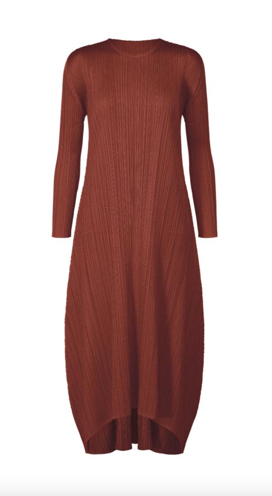  플리츠플리즈 원피스 이세이 미야케 플리츠 플리즈 10월 월간 컬러 드레스 브라운 레드