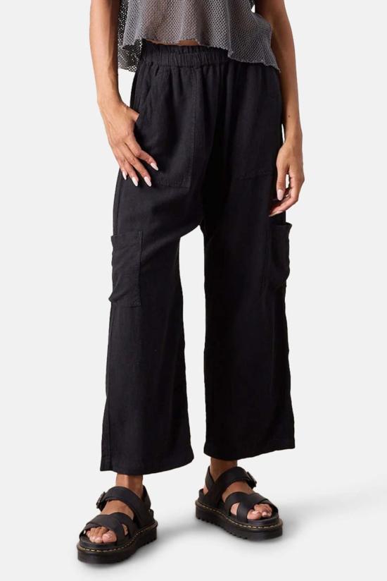  엔 에스 에프 크롭 팬츠 NSF 셰일리 페이퍼백 허리 리넨 비스코스 팬츠