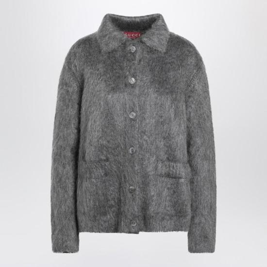 25FW 구찌 브러시드 엑스트라 파인 모헤어 가디건 브러시드 엑스트라 파인 모헤어  836767XKE08 R GUC 1087 GREY