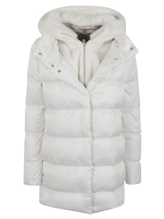 25FW 에르노 새틴 & 뉴 레이디 퍼 A셰이프 다운 자킷 PI001934D 12170Z 1000 BIANCO