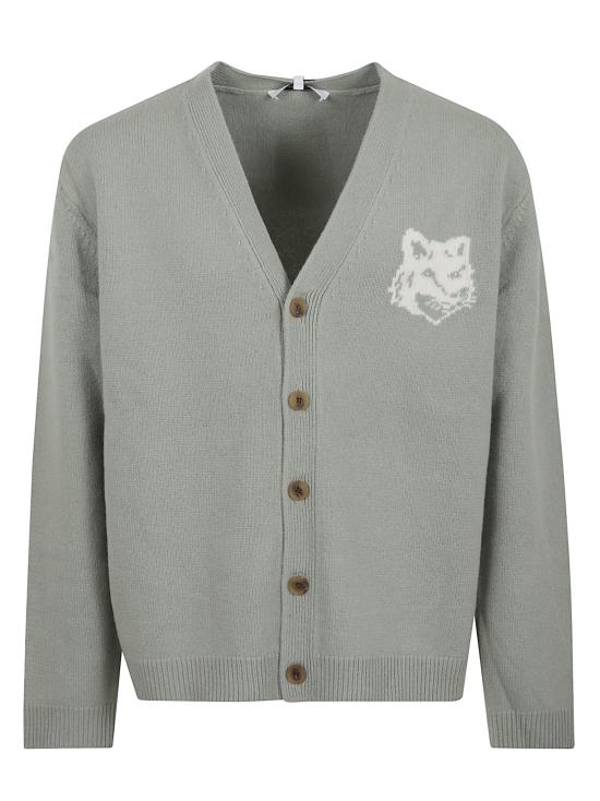 25FW 메종키츠네 폭스 헤드 인타르시아 메리노 가디건 PM00509KM0329 0396 SAGE GREEN ECRU