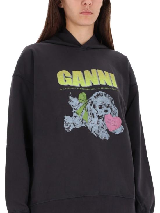 25FW 가니 퍼피 프린트 후드 티셔츠 T4360 252 Black - GANNI