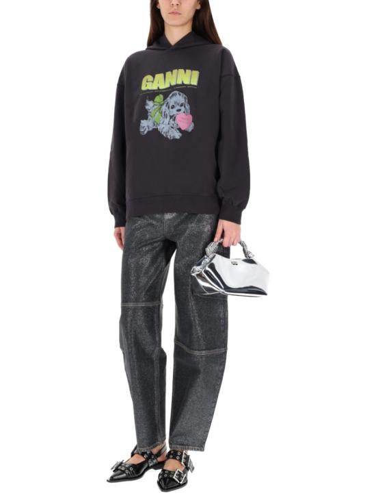 25FW 가니 퍼피 프린트 후드 티셔츠 T4360 252 Black - GANNI