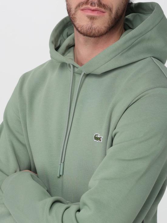 25FW 라코스테 오가닉 코튼 후드 티셔츠 SH9623 S86 Sage - LACOSTE