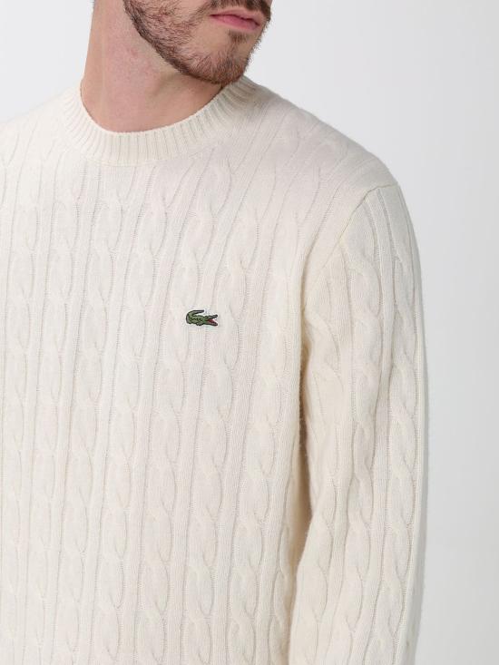 25FW 라코스테 케이블 크루넥 울 니트 AH2924 XFJ Yellow Cream - LACOSTE