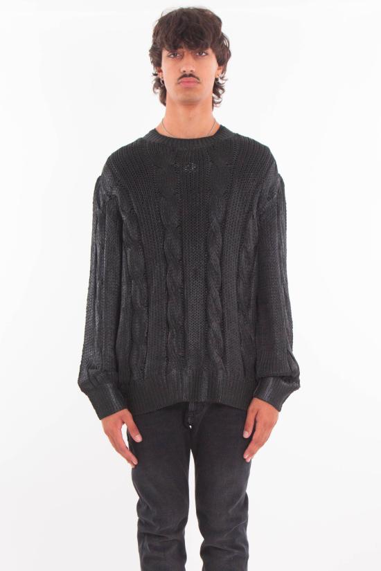 25FW 디젤 K-MICHIU 샤이니 케이블 니트 스웨터  A19187 0NKCP 9XX Black