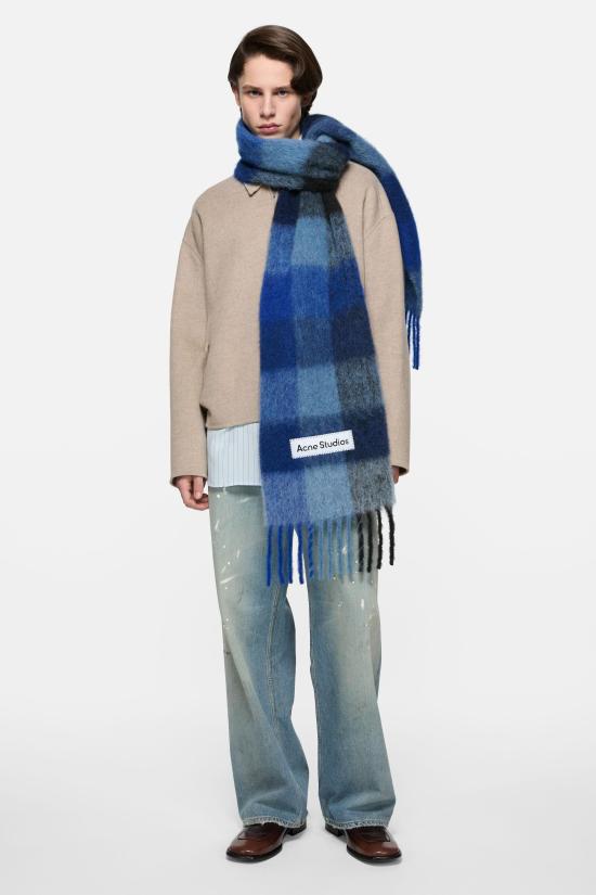 26FW 아크네 스튜디오 모헤어 체크 머플러 CA0084 DUB DARK NAVY BLACK BLUE DOM - ACNE STUDIOS