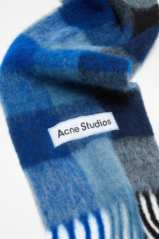 26FW 아크네 스튜디오 모헤어 체크 머플러 CA0084 DUB DARK NAVY BLACK BLUE DOM - ACNE STUDIOS