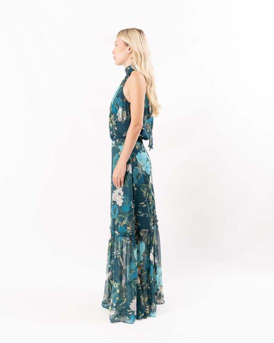  피그 블라우스 이벳 탑 블루밍 플로럴 피콕 블루 - FIGUE