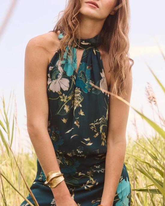  피그 블라우스 이벳 탑 블루밍 플로럴 피콕 블루 - FIGUE