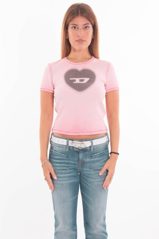 25FW 디젤 반팔 티셔츠 A12836 0SQAD 35U Pink