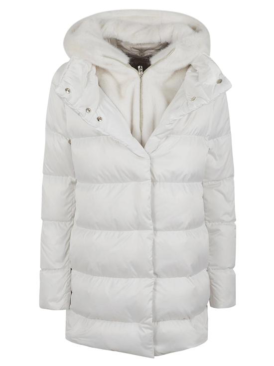 25FW 에르노 새틴 & 뉴 레이디 퍼 A셰이프 다운 자킷 PI001934D 12170Z 1000 BIANCO WHITE