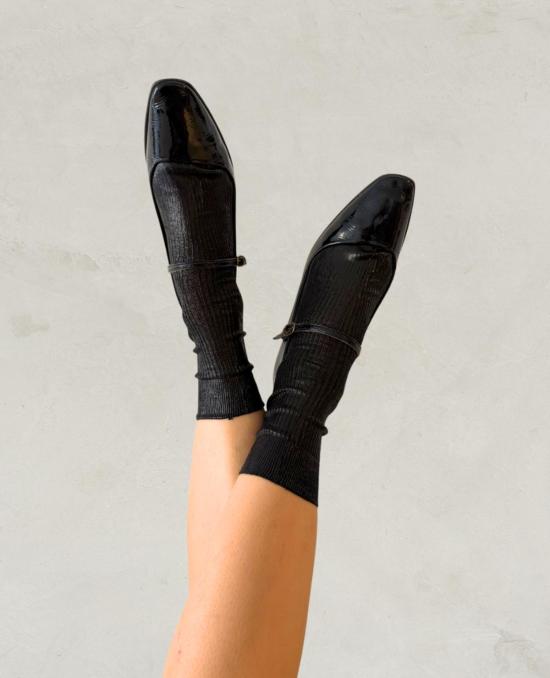  마리아 라 로사 양말 블랙 메탈릭 실크  블랙 포일