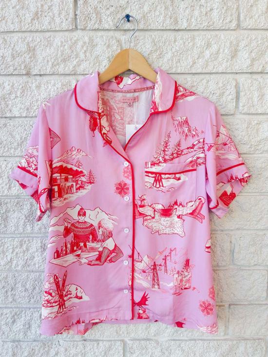  케이티 키메 언더웨어 Katie Kime Après 스키 투알 파자마 세트 라일락 크랜베리 - KATIE KIME