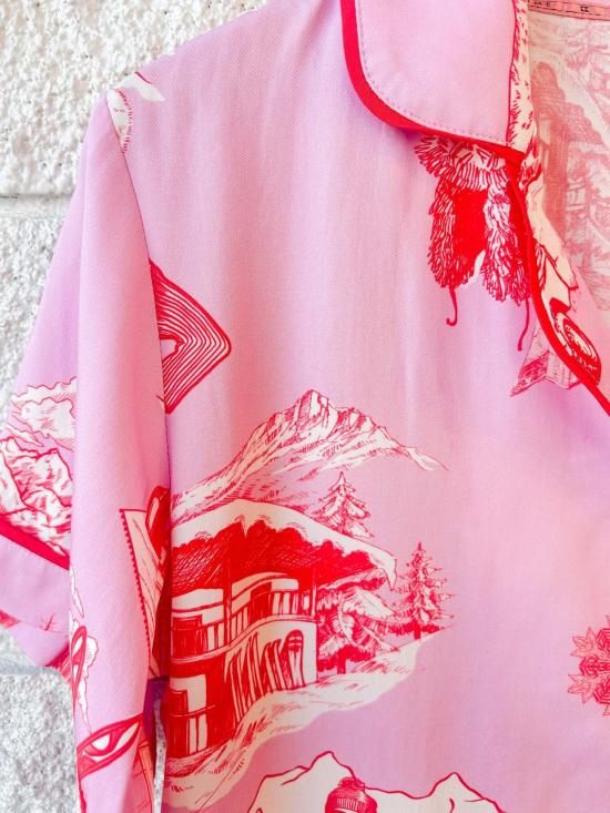  케이티 키메 언더웨어 Katie Kime Après 스키 투알 파자마 세트 라일락 크랜베리 - KATIE KIME