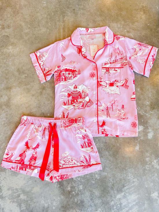  케이티 키메 언더웨어 Katie Kime Après 스키 투알 파자마 세트 라일락 크랜베리