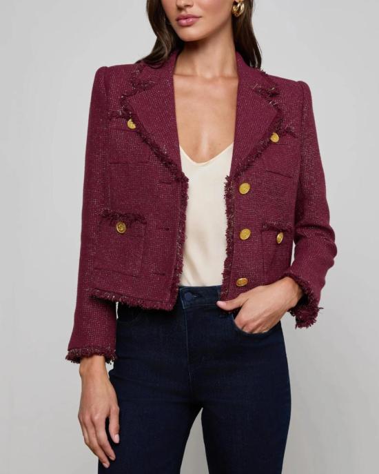  라장스 자켓 L'agence Sylvia 트위드 재킷 말벡/골드 - L'AGENCE