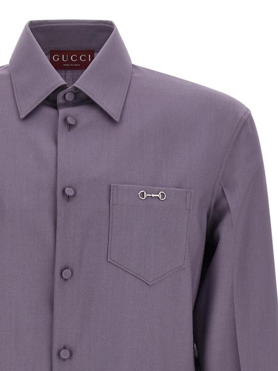 25FW 구찌 울 개버딘 클램프 슬림 셔츠 841624Z505F5388 PURPLE - GUCCI