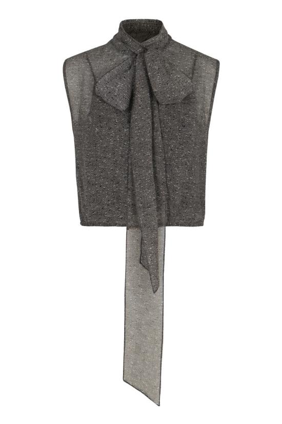 25FW 구찌 시어 실크 조젯 탑 시어 실크 조젯  846401ZATRU 1173 GREY