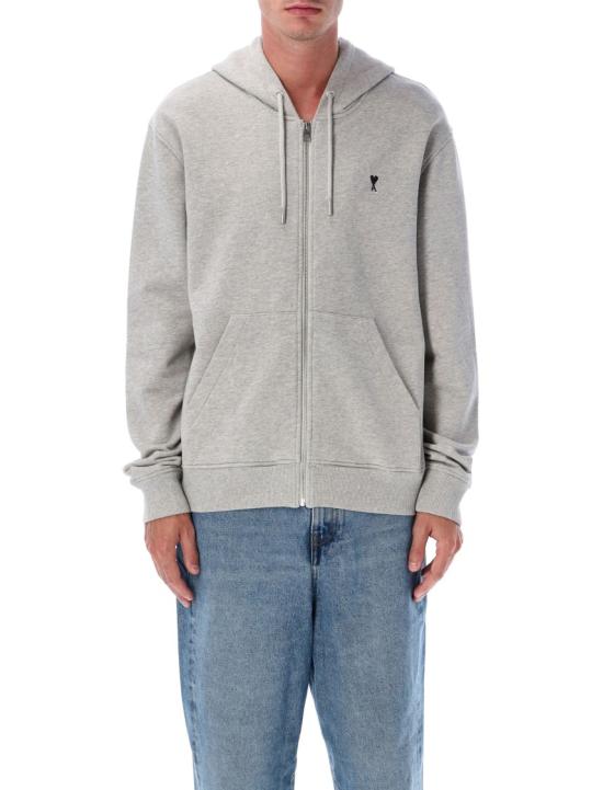 26FW 아미 스몰 하트 로고 코튼 후드 집업 HSW7657300951 Grey