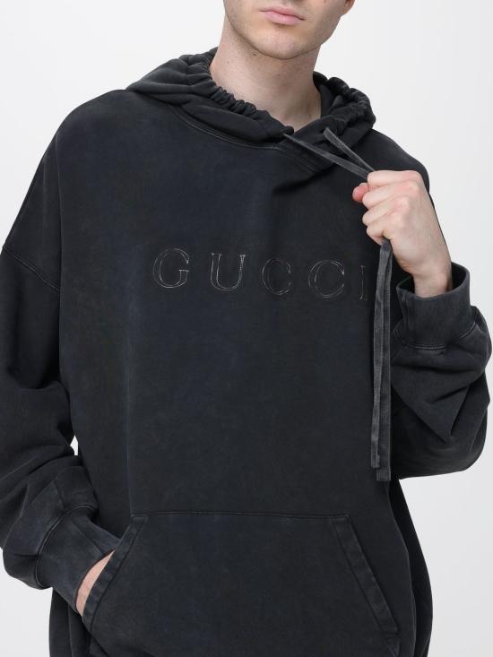 25FW 구찌 더블 코튼 저지 스웨트셔츠 795470XJHD3 1000 Black - GUCCI