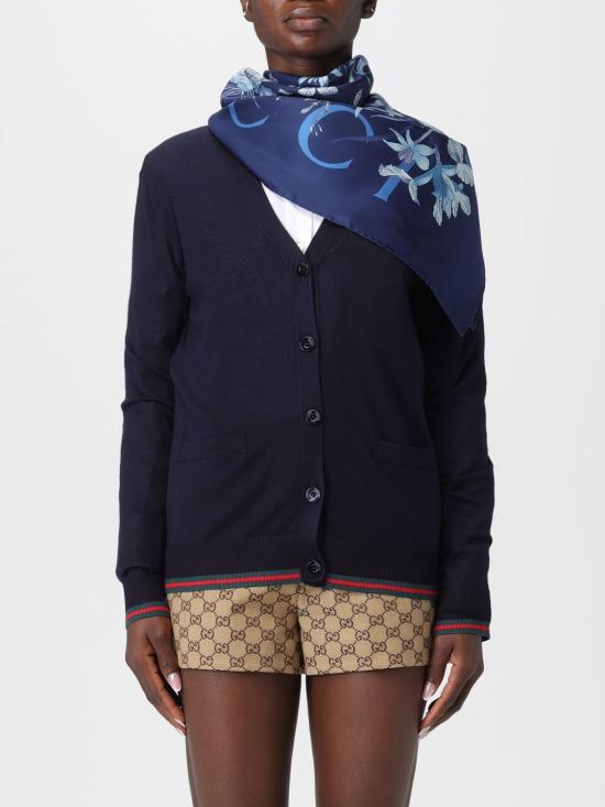 25FW 구찌 프린티드 플로라 실크 스윌 스카프 8410853G001 4068 Blue - GUCCI
