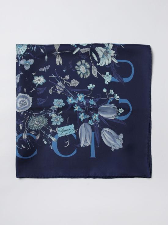 25FW 구찌 프린티드 플로라 실크 스윌 스카프 8410853G001 4068 Blue
