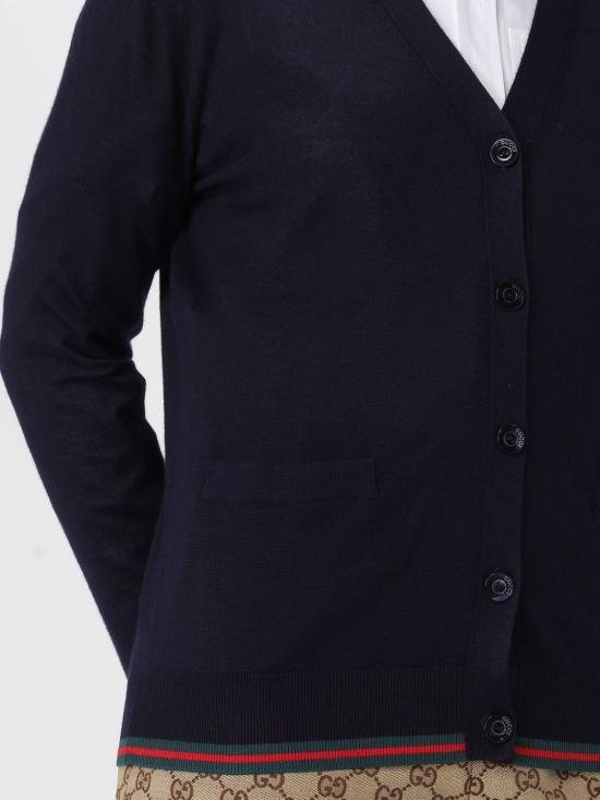 25FW 구찌 엑스트라 파인 캐시미어 실크 가디건 818588XKENL 4027 Blue - GUCCI