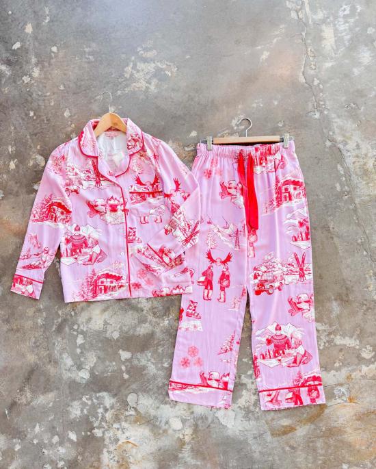  케이티 키메 언더웨어 에이프스 스키 투알 긴팔 파자마 팬츠 세트 라일락 크랜베리