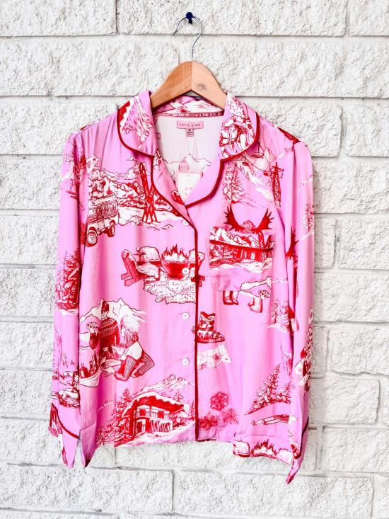  케이티 키메 언더웨어 에이프스 스키 투알 긴팔 파자마 팬츠 세트 라일락 크랜베리 - KATIE KIME