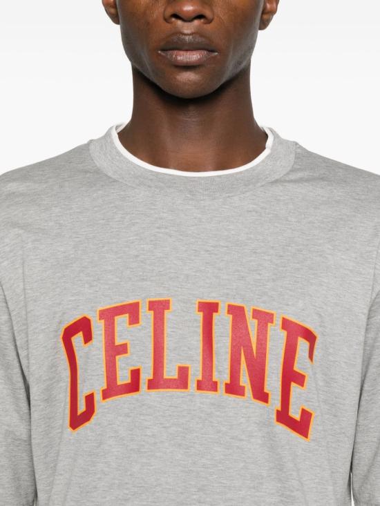 25FW 셀린느 긴팔 티셔츠 RX0AU671Q09NP GREY MELANGE OFF WHITE BURGUND DOM - CELINE